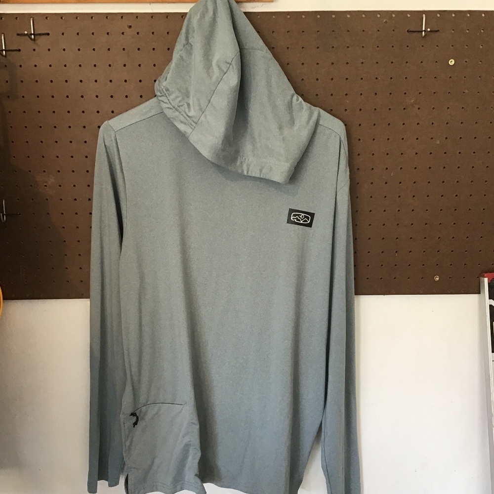 Men’s UPF 50 lightweight performance hoodie in a versatile gray/sage color
